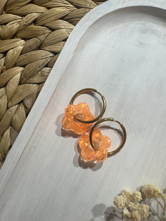Pampilles Fleur - Orange Paillettes