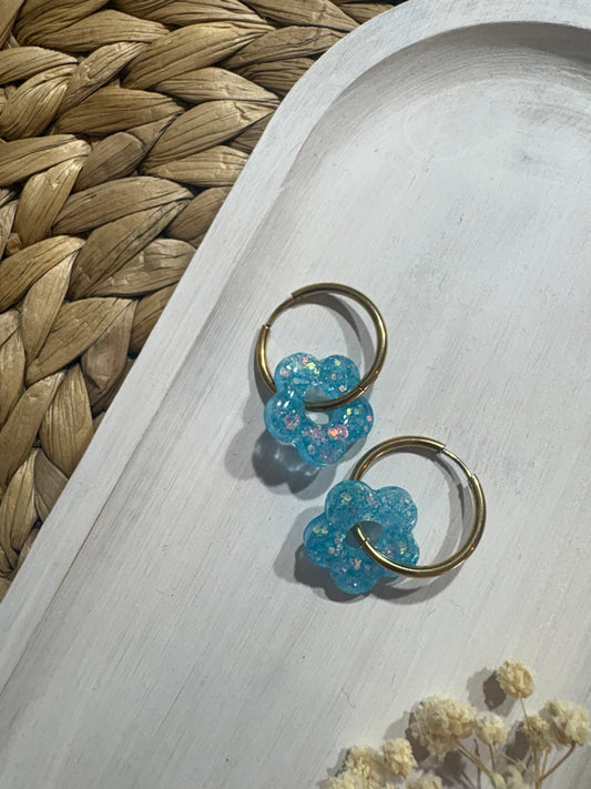 Pampilles Fleur - Bleu Paillettes
