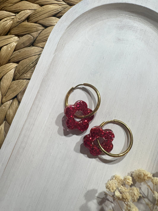 Pampilles Fleur - Rouge Paillettes