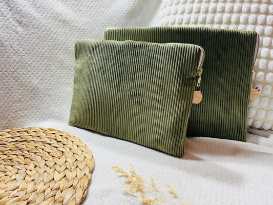 Pochette d’ordinateur en velours côtelé 13'' - Kaki