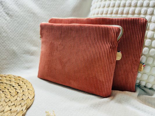 Pochette d’ordinateur en velours côtelé 15'' - Corail