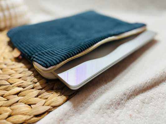 Pochette d’ordinateur en velours côtelé 13'' - Bleu nuit