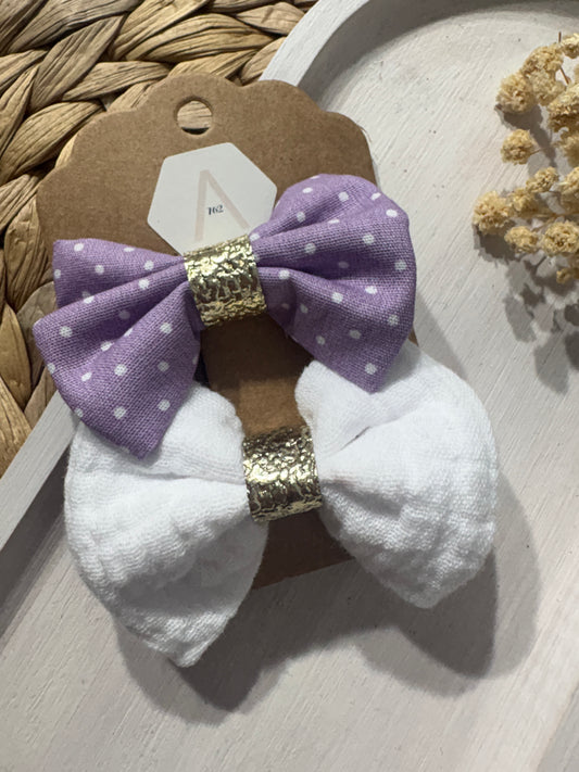 Barrettes Nœuds - Blanc & Poids Lila